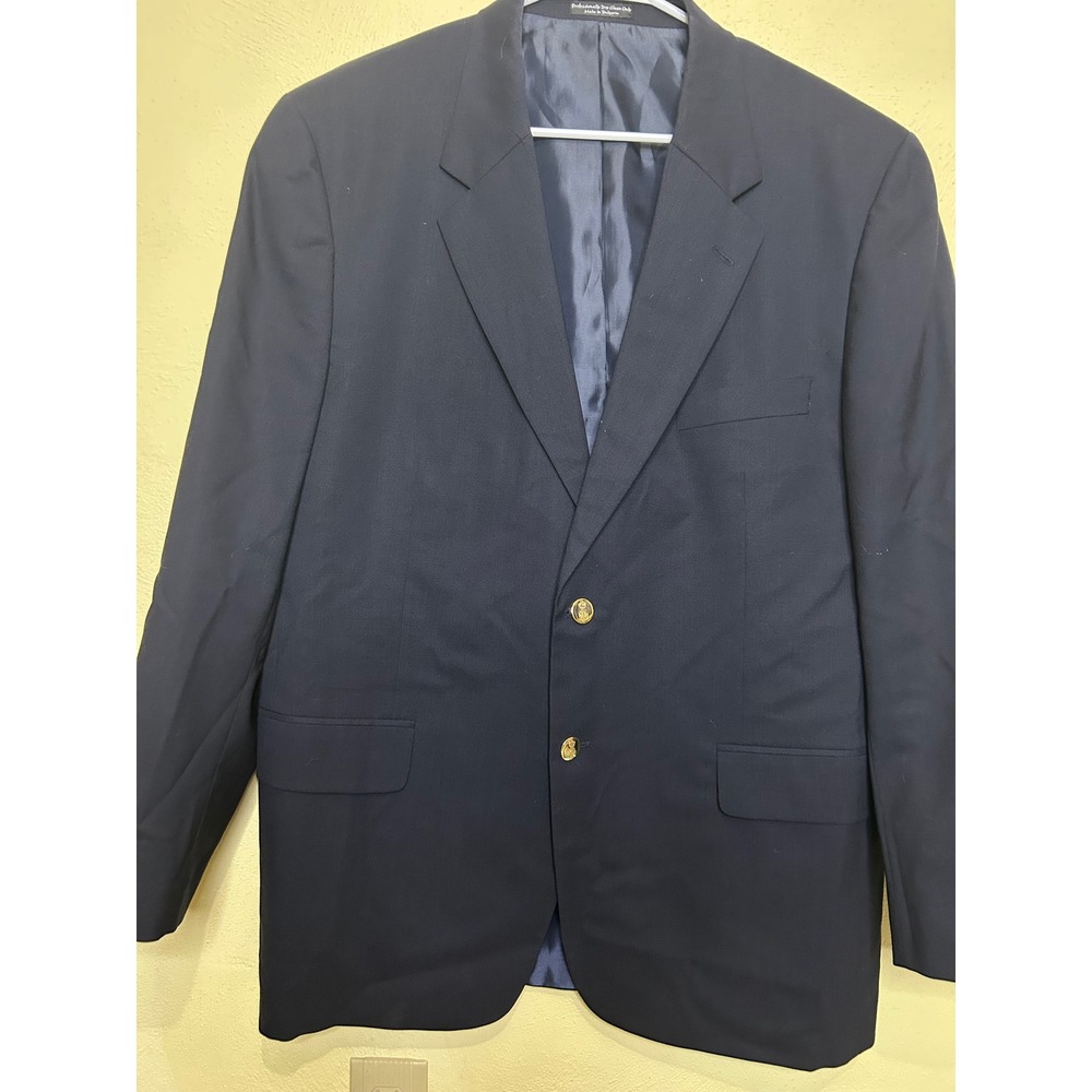 Stuart Hughes Mens Navy Blue 100% Wool‎ 2 Button Blazer Sport Coat 44 Regular
